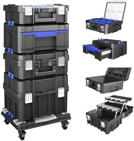 airaj 5 tier stackable tool box with wheels rolling tool box organizer